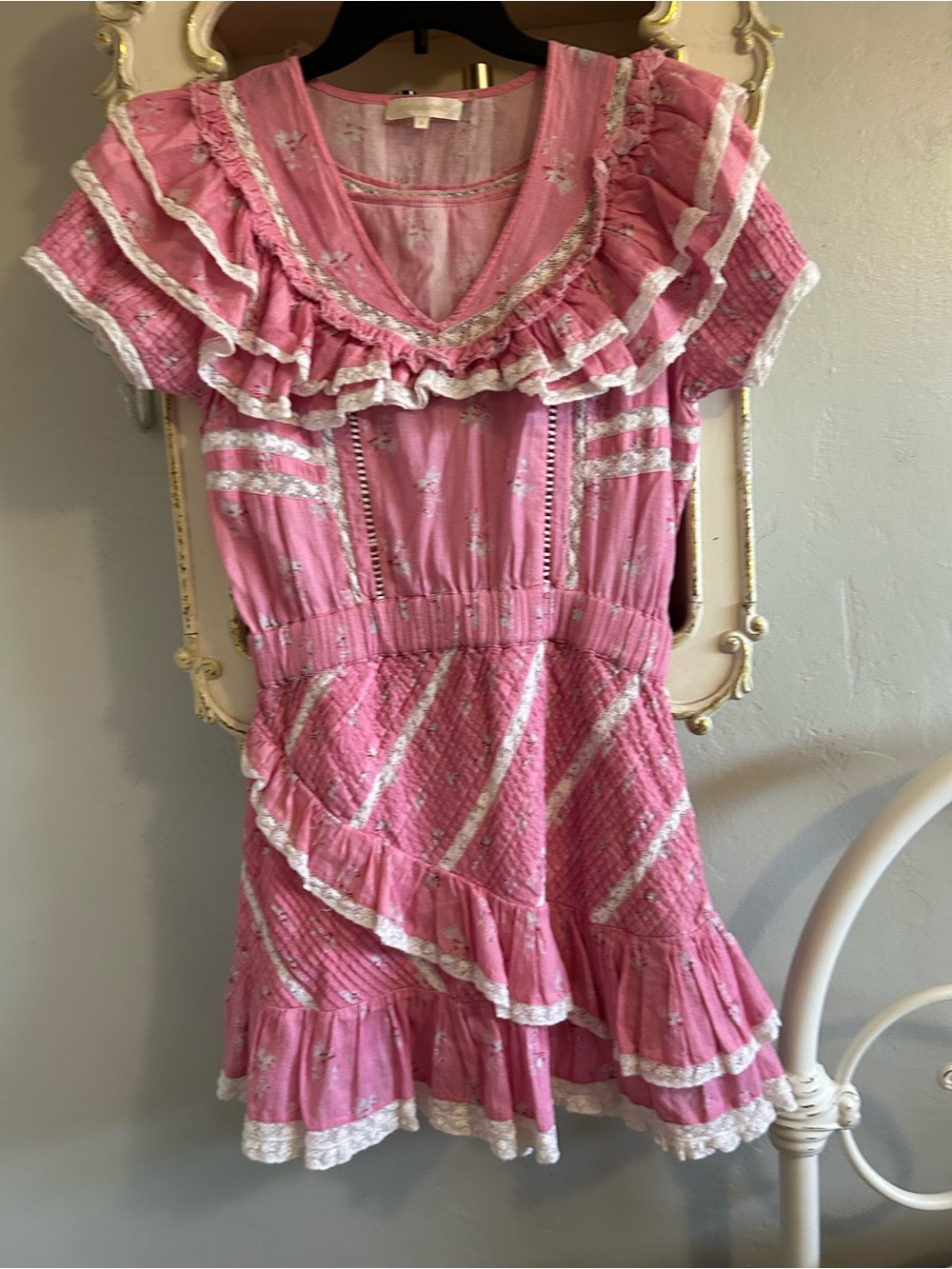 LoveShackFancy Pink Ruffle Tiered Mini Dress